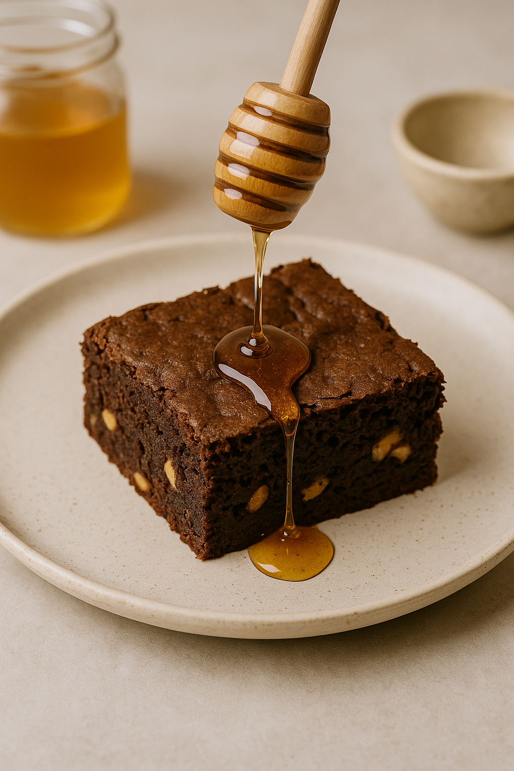 Brownie con miel de roble y nueces