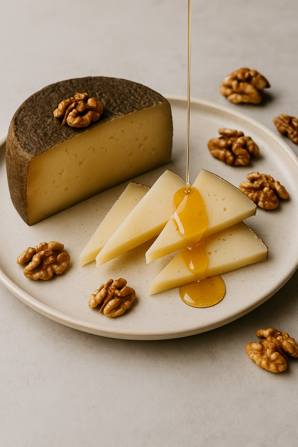 Queso curado con miel de pino y nueces