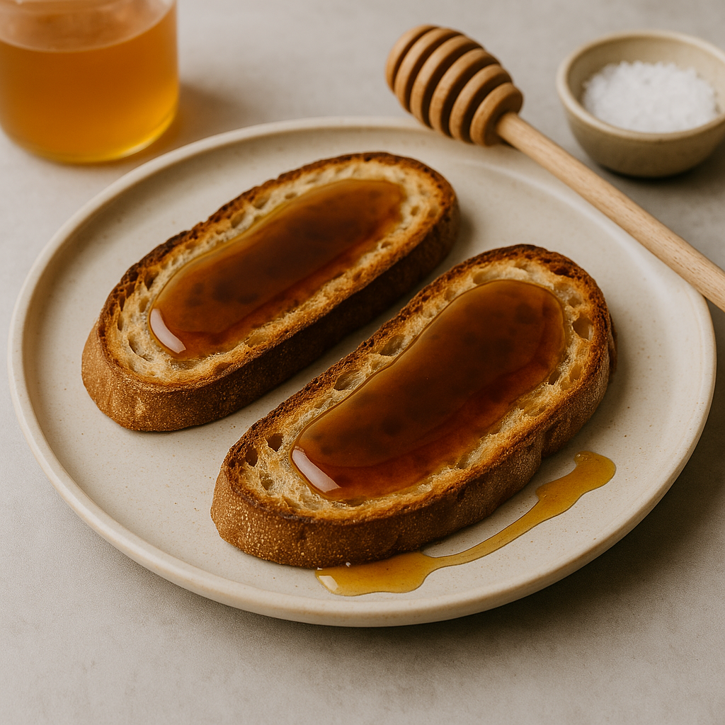 Tostadas de pan rústico con miel de encina